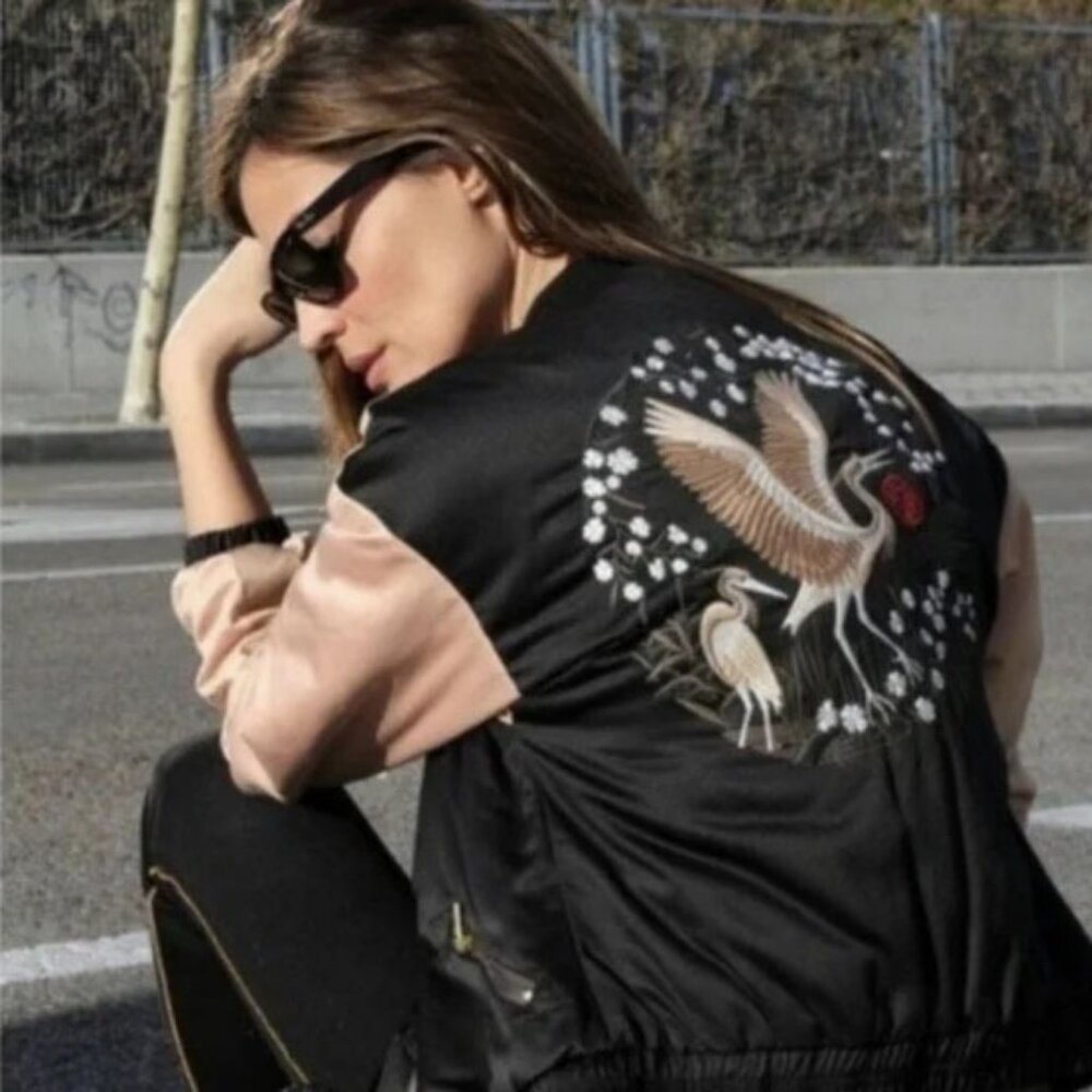 ZARA Quilted Embroidered Bomber Jacket - M